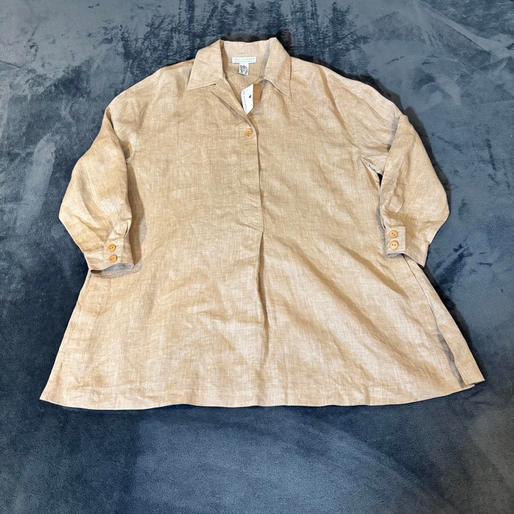 Vintage Saks Fifth Avenue 100% Linen Tunic Top Dress Large 90s Minimalist NWT
